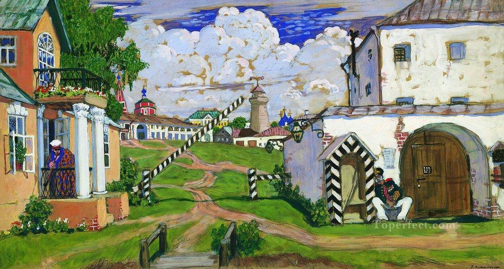 square at the exit of the city 1911 Boris Mikhailovich Kustodiev Oil Paintings